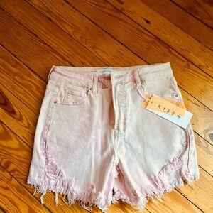 Rise. Women's Acid Pink Frayed Jean Shorts